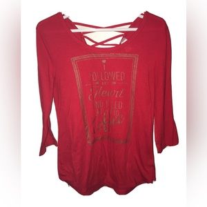 Women's Juniors L ( 11-13)  Red  No Boundaries Long Sleeve Top With Cross Back